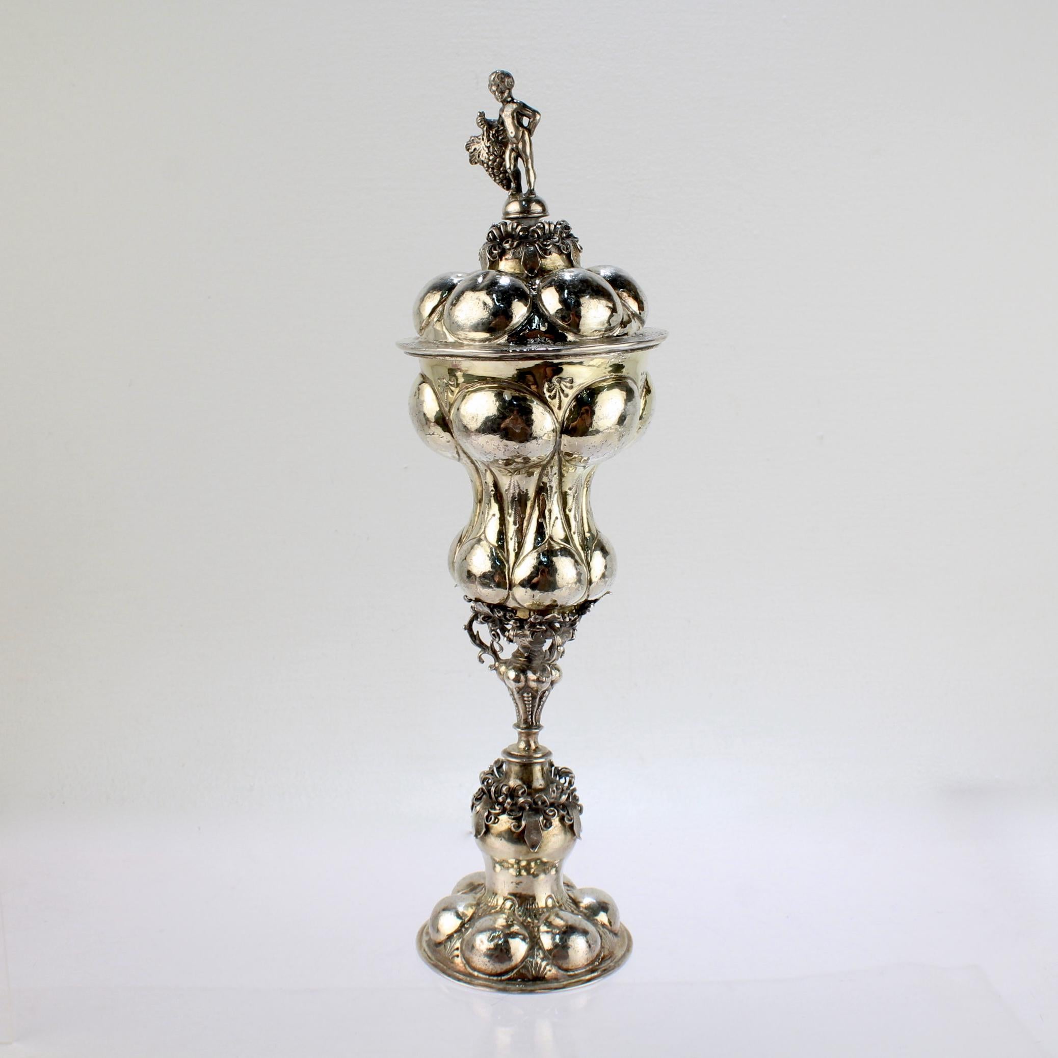 Antique 18th Century Nuremberg Vermeil or Gilt Silver Lidded Chalice or Pokal 5