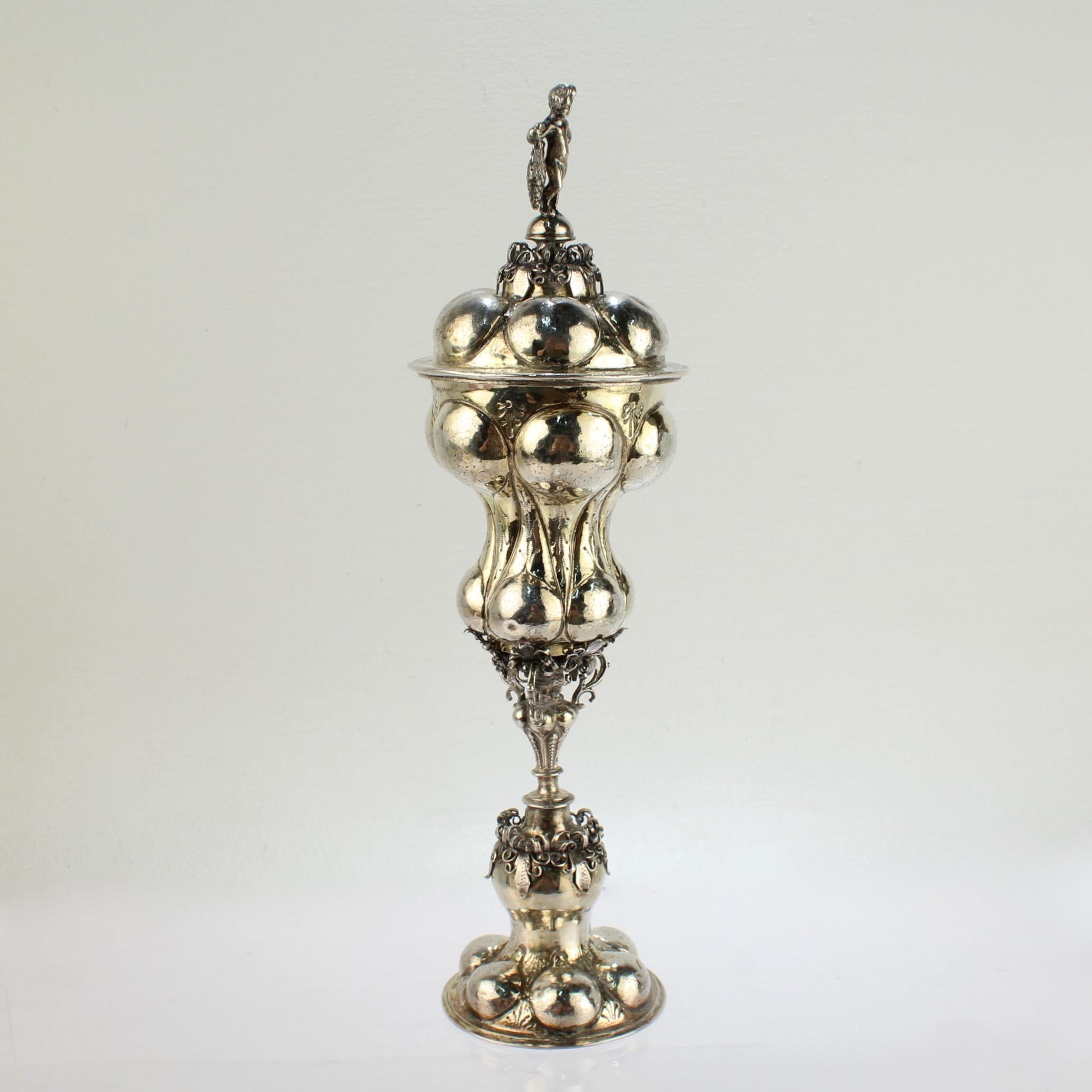 Antique 18th Century Nuremberg Vermeil or Gilt Silver Lidded Chalice or Pokal In Good Condition In Philadelphia, PA