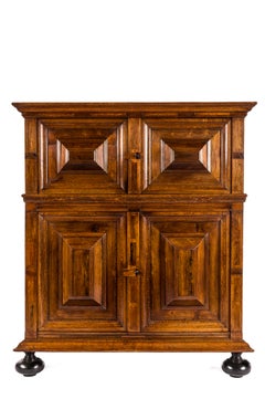 Antique 18th century oak and walnut Dutch Renaissance honey color  oak cupboard