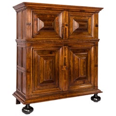 Antique 18th century oak and walnut Dutch Renaissance honey color  oak cupboard