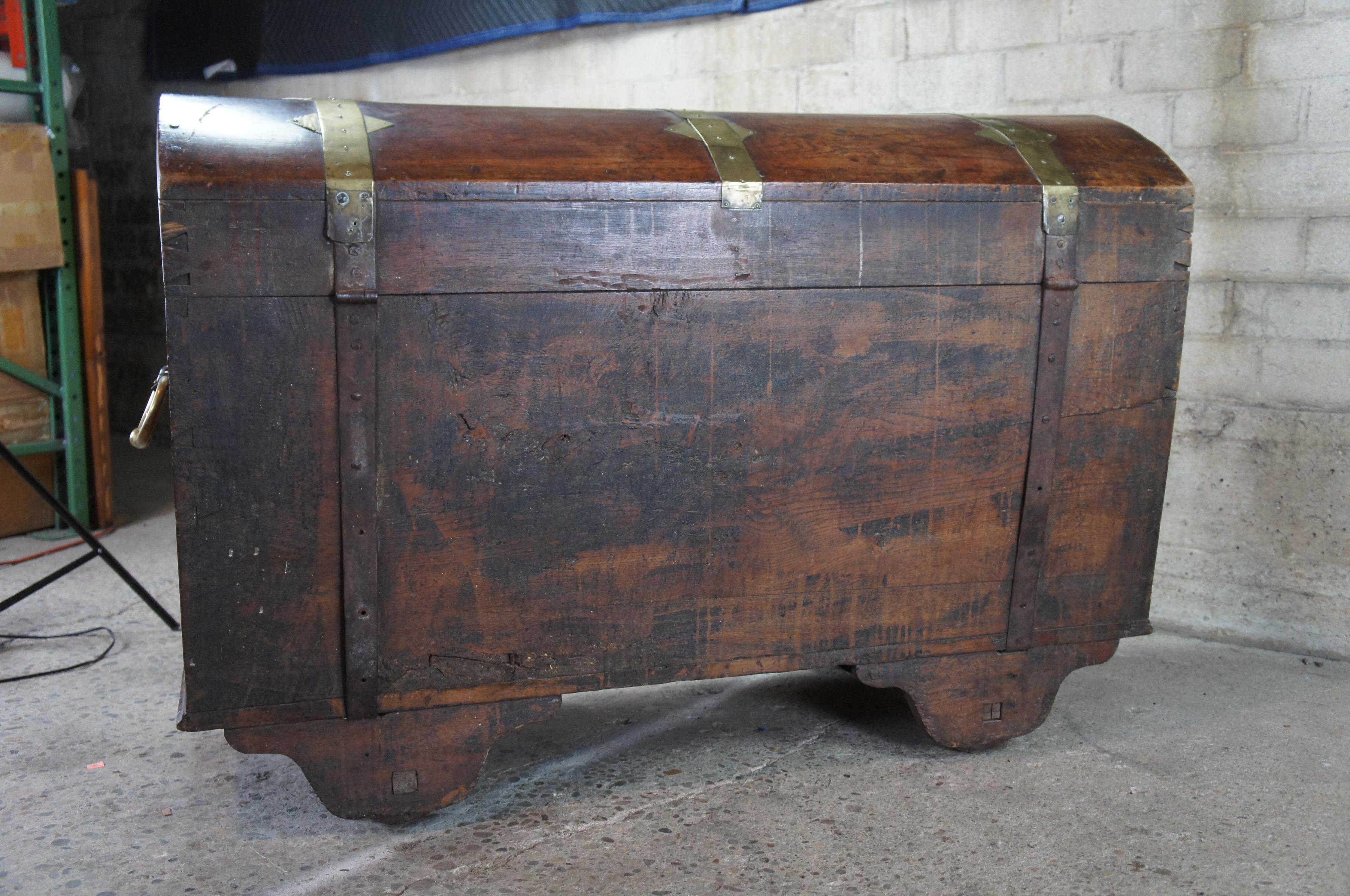 18th Century and Earlier Antique 18th Century Oak Brass Banded Dome Top Hope Chest Trunk Coffer Box 49