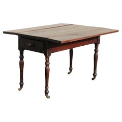 Antique 18th-Century Oak Drop-Leaf Butterfly Table With Drawer & Brass Casters