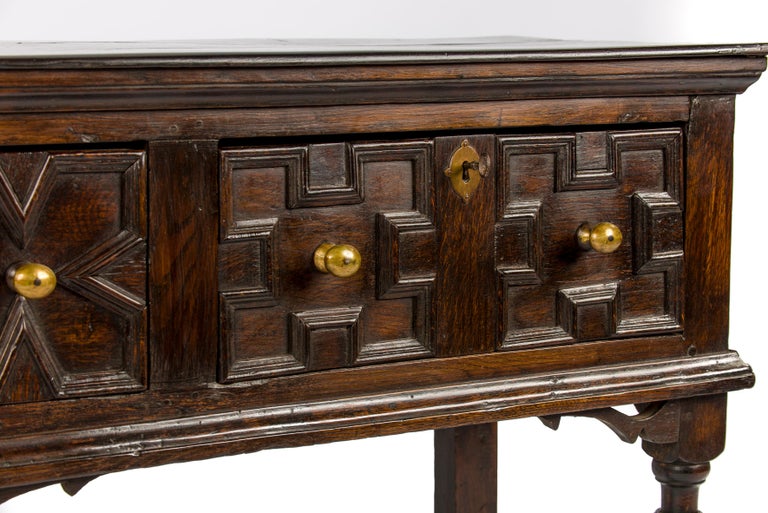 Brass Antique 18th Century Oak Georgian English Dresser with Three Drawers For Sale