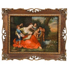 Antique 18th-Century Oil on Canvas Painting An Allegory of the Five Senses, Aft