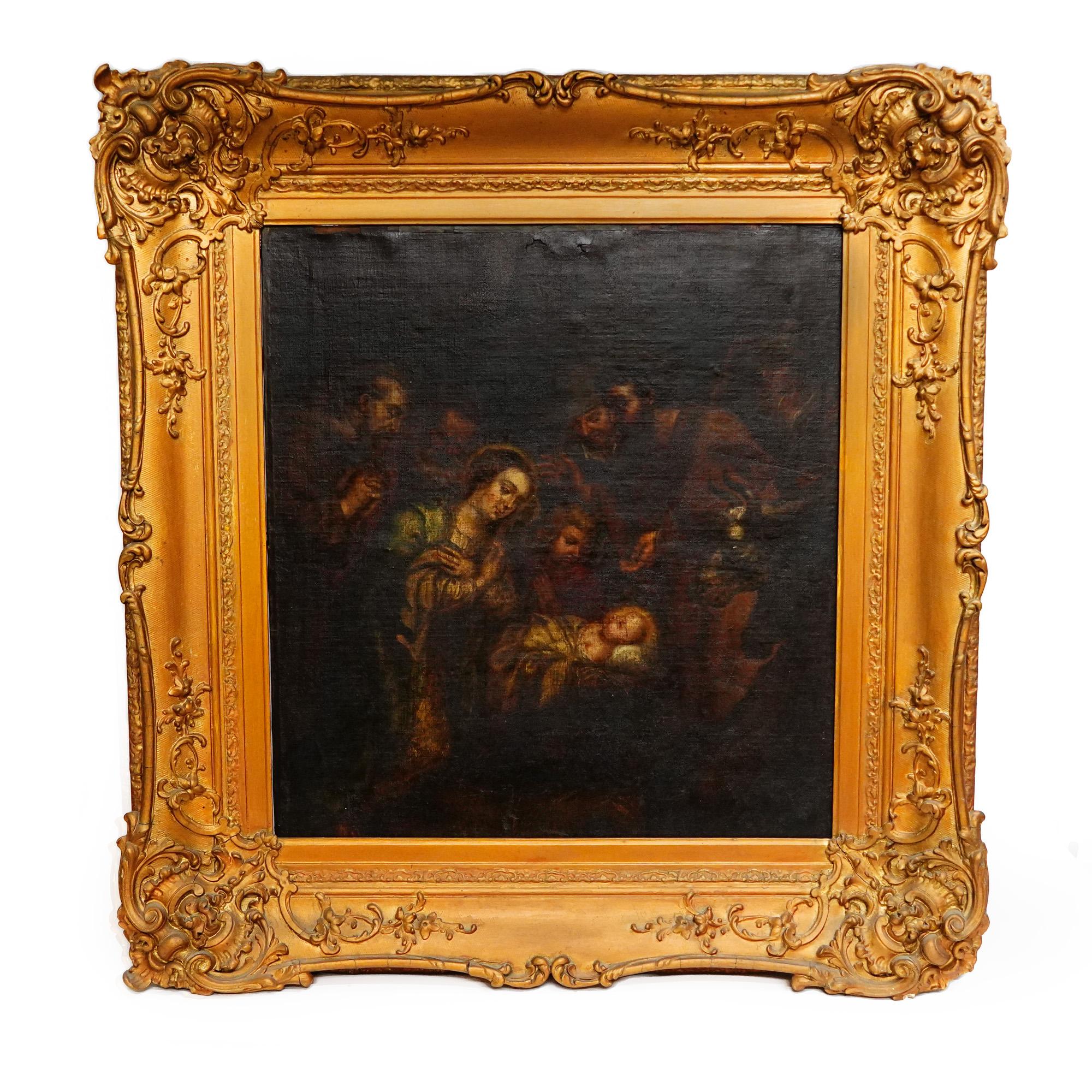 Antique 18th Century Oil on Canvas Large Painting, the Holy Family For Sale 3