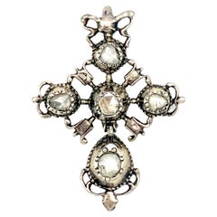 Antique 18th Century Old Cut Rose Diamond Cross St. Andrews Cross Pendant Silver
