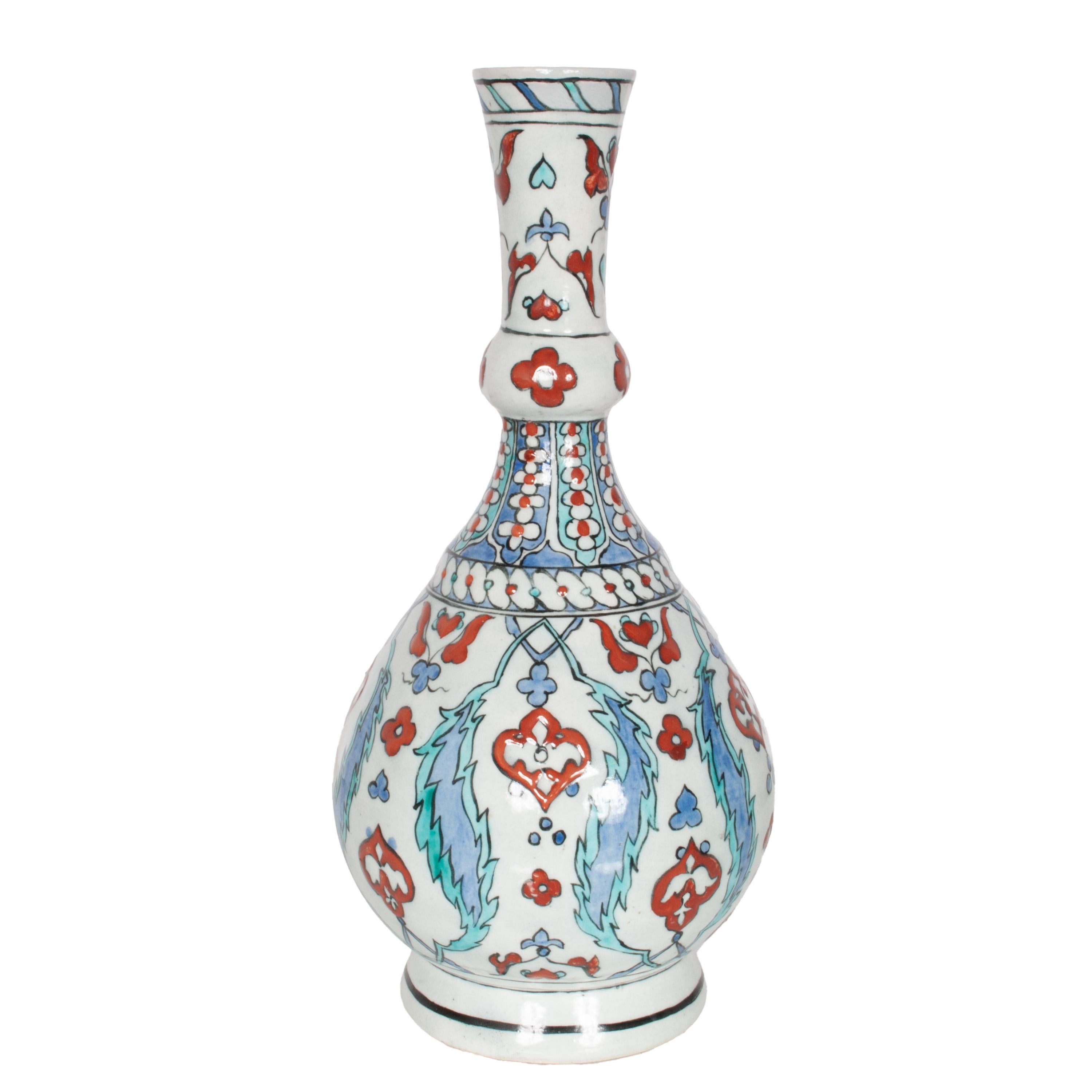 Una buona bottiglia d'acqua antica del XVIII secolo in ceramica Iznik Pottery o 