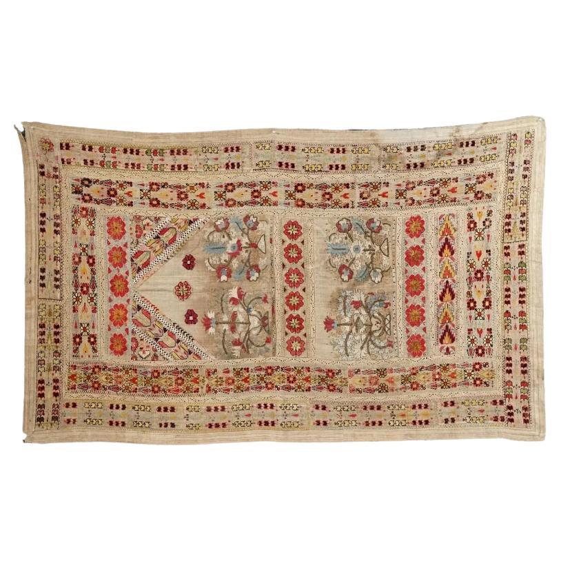 Textile de broderie turc ottoman ancien du 18ème siècle