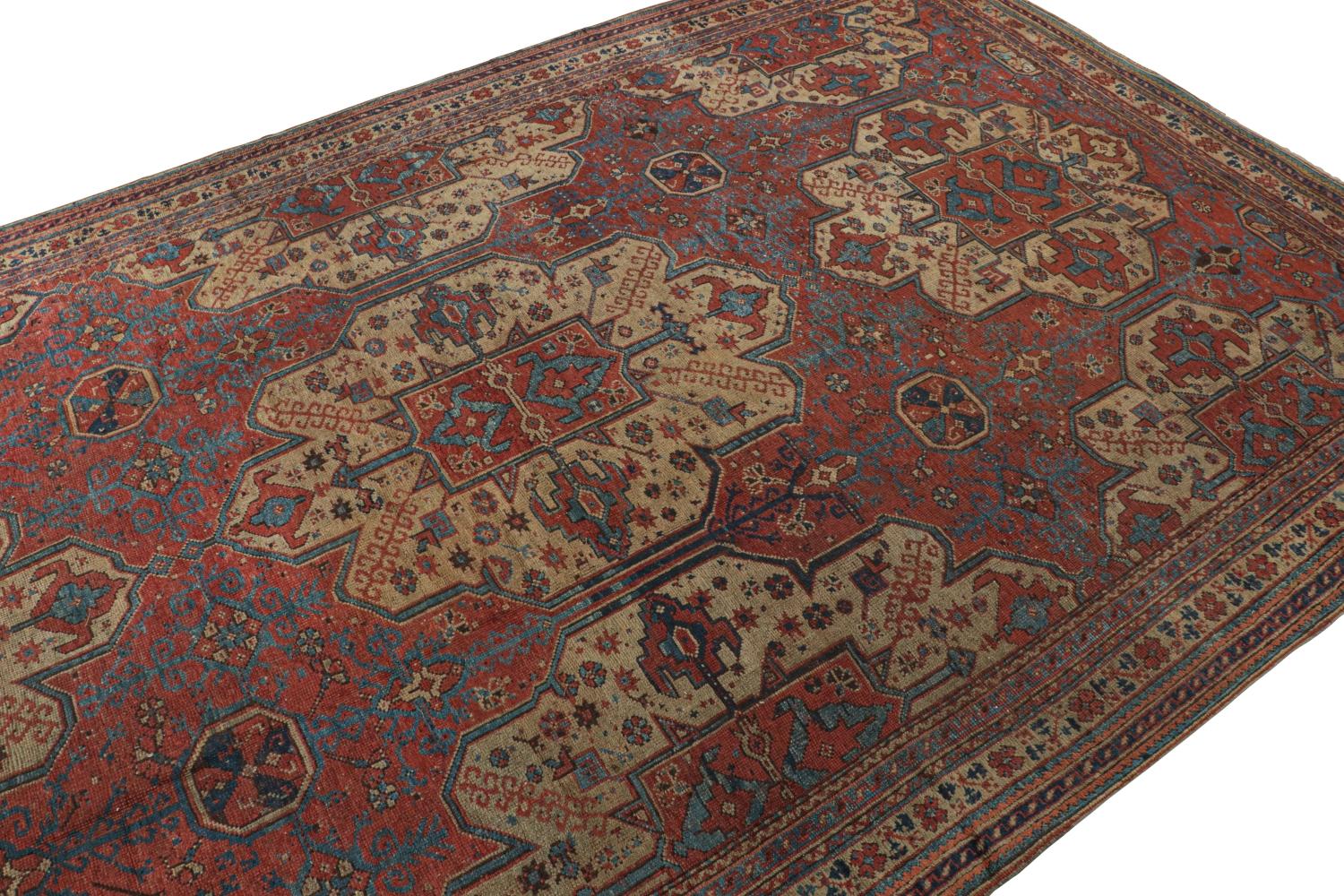 Hand-Knotted Antique Oversized Oushak Rug in Red with Geometric Patterns For Sale