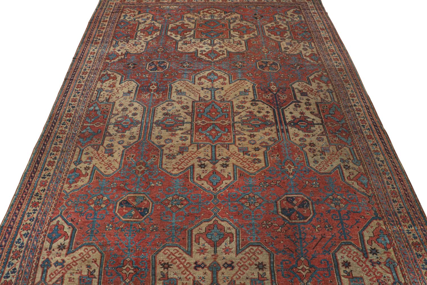 Antique Oversized Oushak Rug in Red with Geometric Patterns In Good Condition For Sale In Long Island City, NY