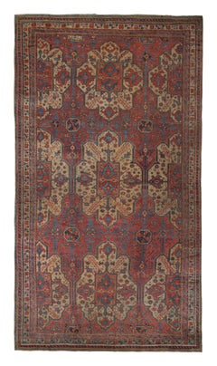Antique Oversized Oushak Rug in Red with Geometric Patterns