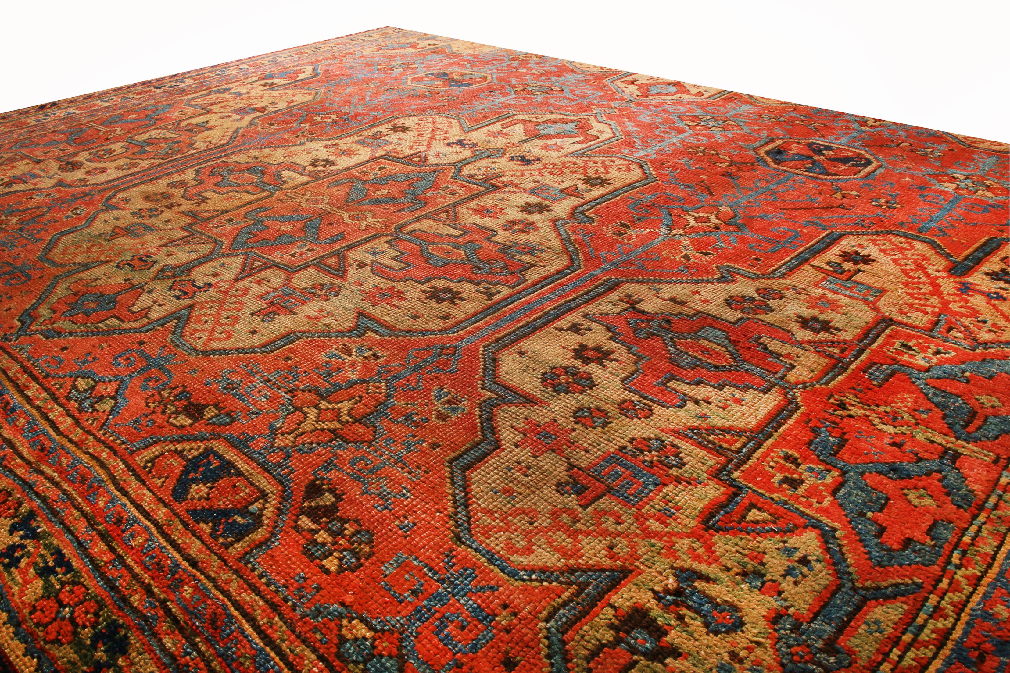 Antique 18th Century Oushak Traditional Orange and Blue Wool Rug For ...