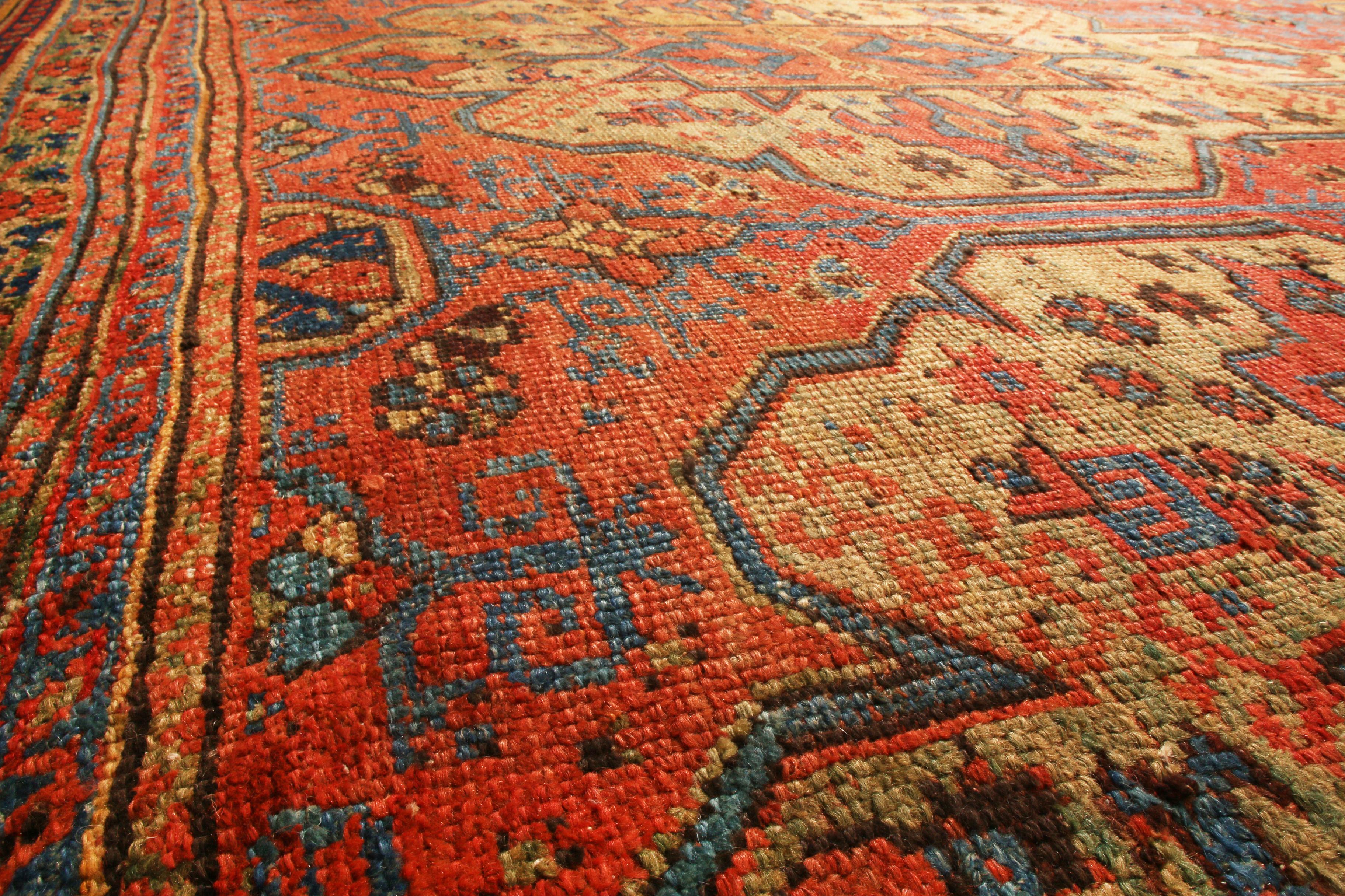 Antique 18th Century Oushak Traditional Orange and Blue Wool Rug For ...