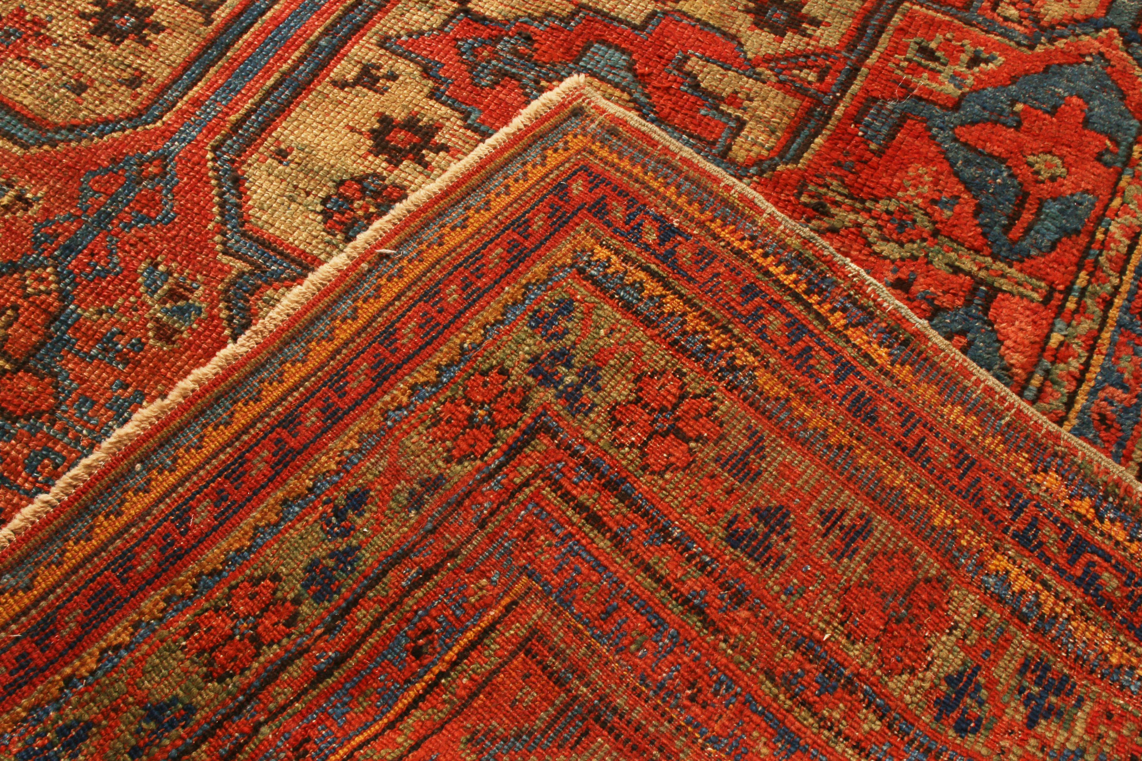 Hand-Knotted Antique 18th Century Oushak Traditional Orange and Blue Wool Rug