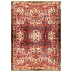 Antique 18th Century Oushak Traditional Orange and Blue Wool Rug
