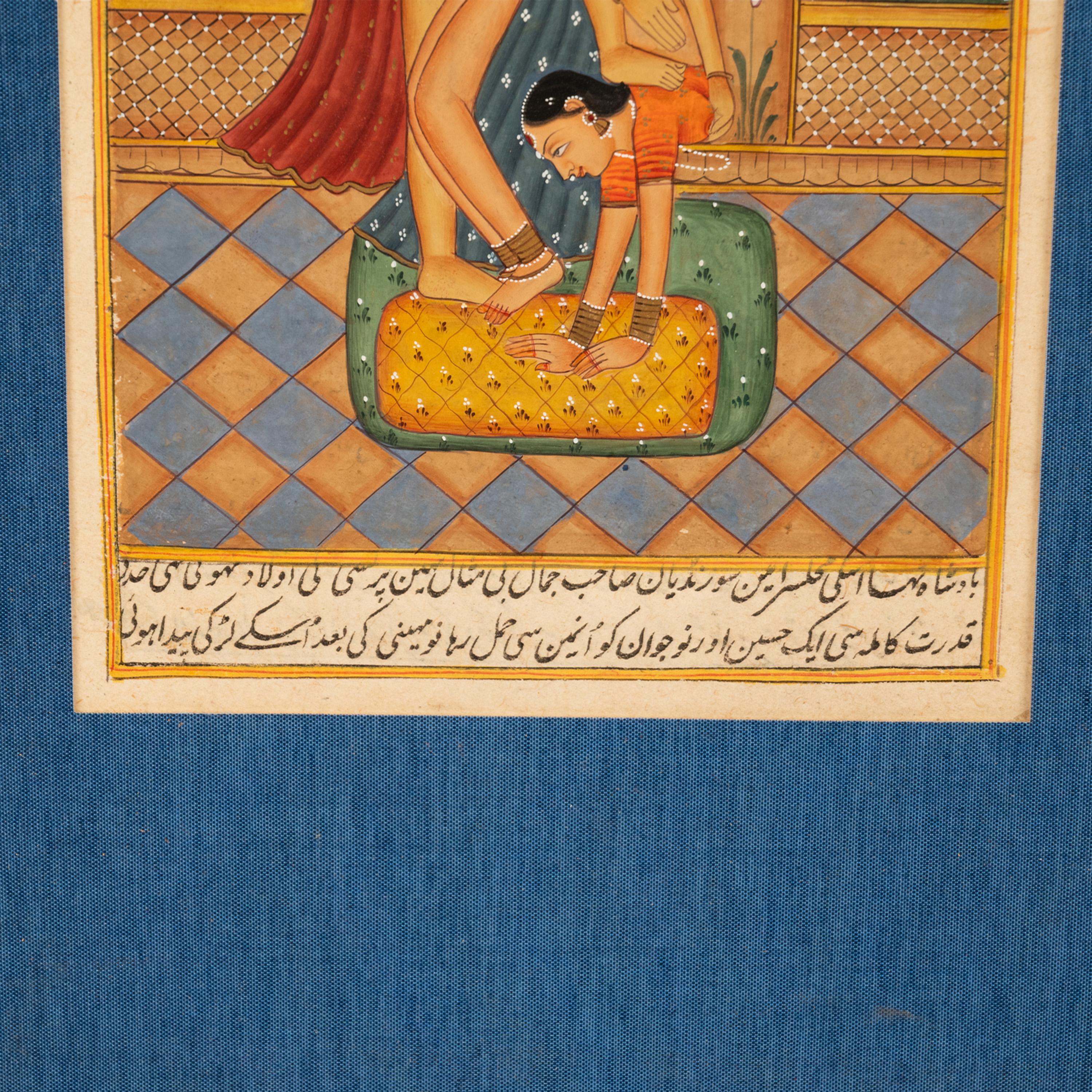 Antica coppia del XVIII secolo di dipinti erotici indiani Kamasutra in miniatura 1750 in vendita 6