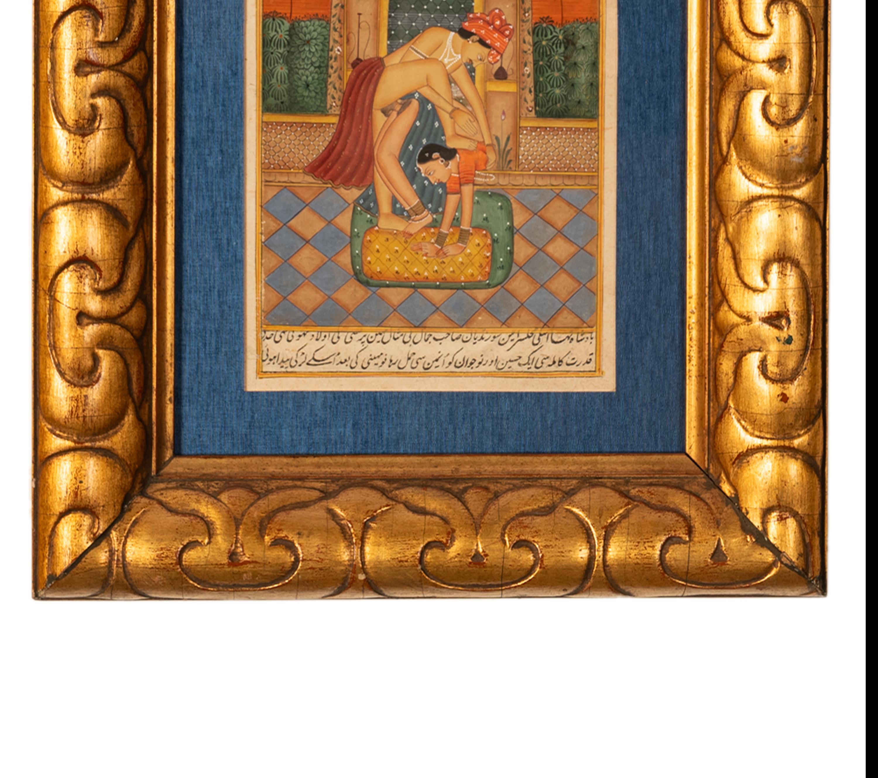 Indiano Antica coppia del XVIII secolo di dipinti erotici indiani Kamasutra in miniatura 1750 in vendita