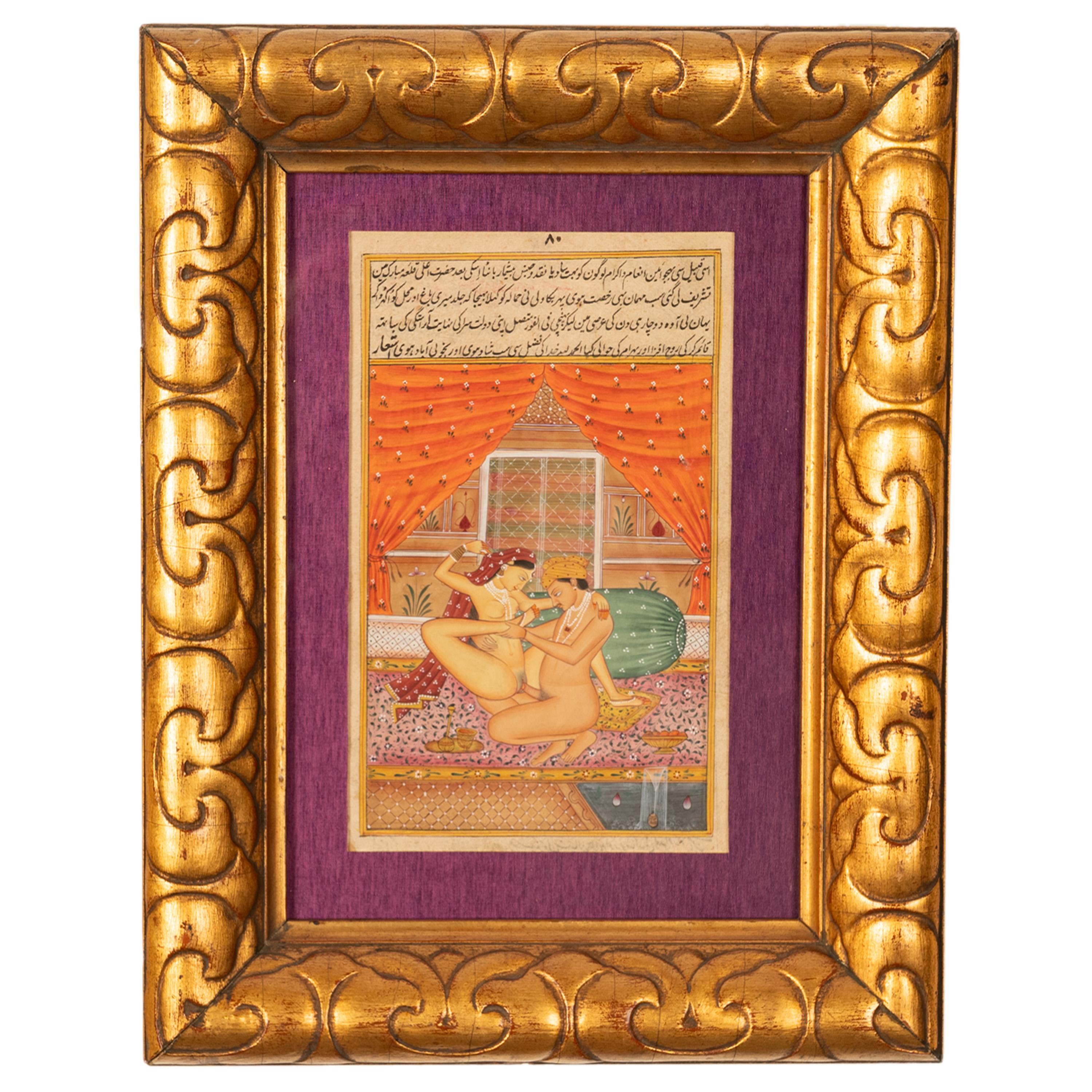 Antica coppia del XVIII secolo di dipinti erotici indiani Kamasutra in miniatura 1750 In condizioni buone in vendita a Portland, OR