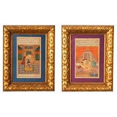 Antique 18th Century Pair Indian Hindu Erotic Kamasutra Miniature Paintings 1750