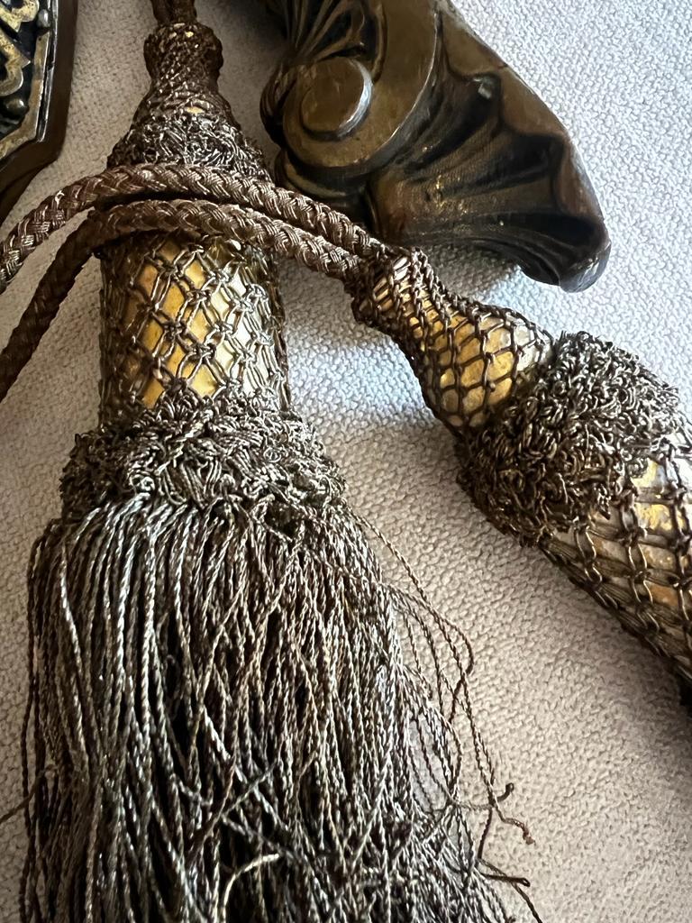 Antique 18th Century Pair of Bronze Curtain Brackets with Pair of Tassels  For Sale 2