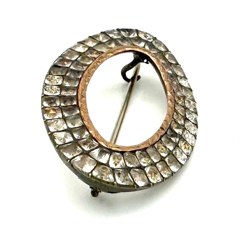 Women's Antique 18th Century Pair Of Paste and Metal Brooches For Sale