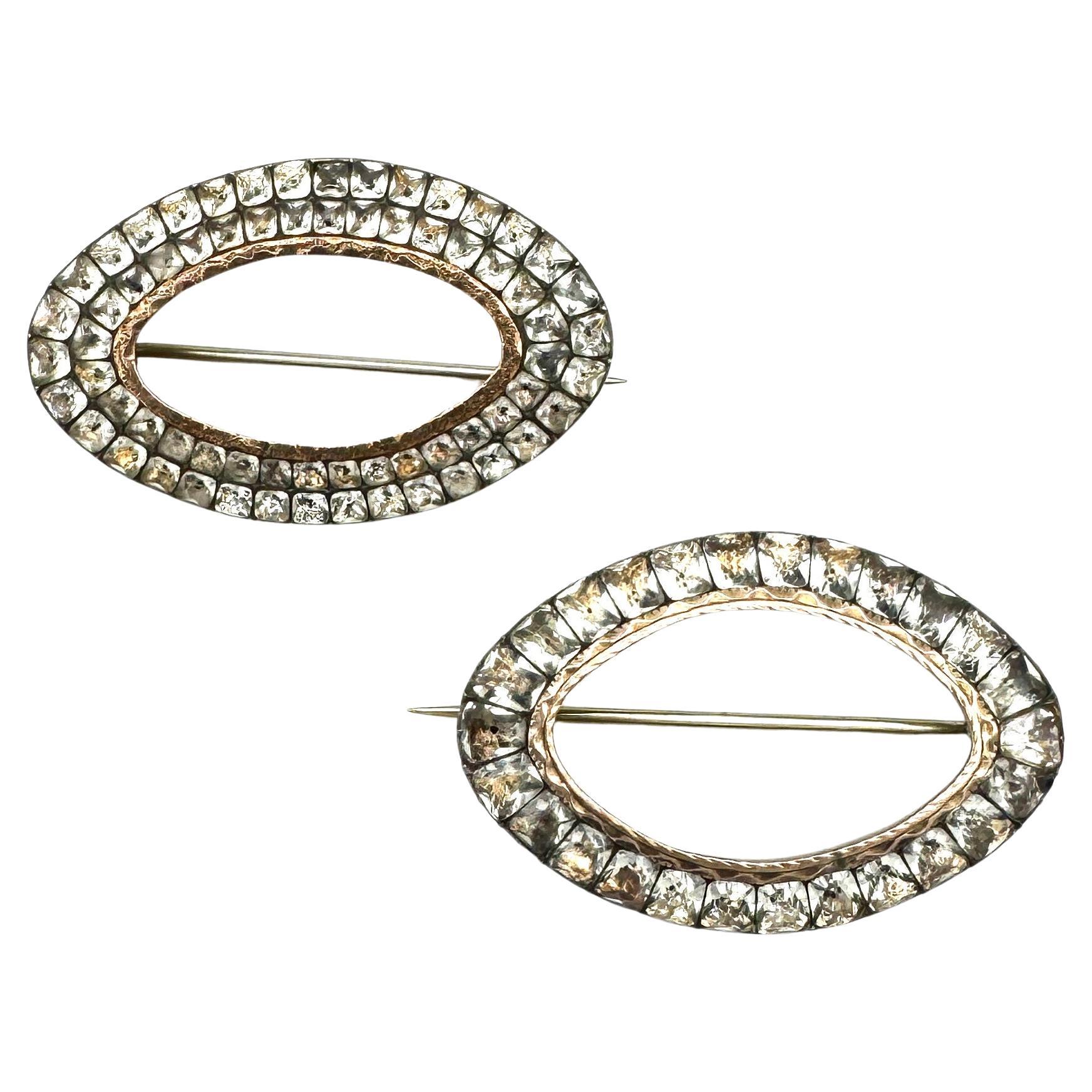 Antique 18th Century Pair Of Paste and Metal Brooches For Sale