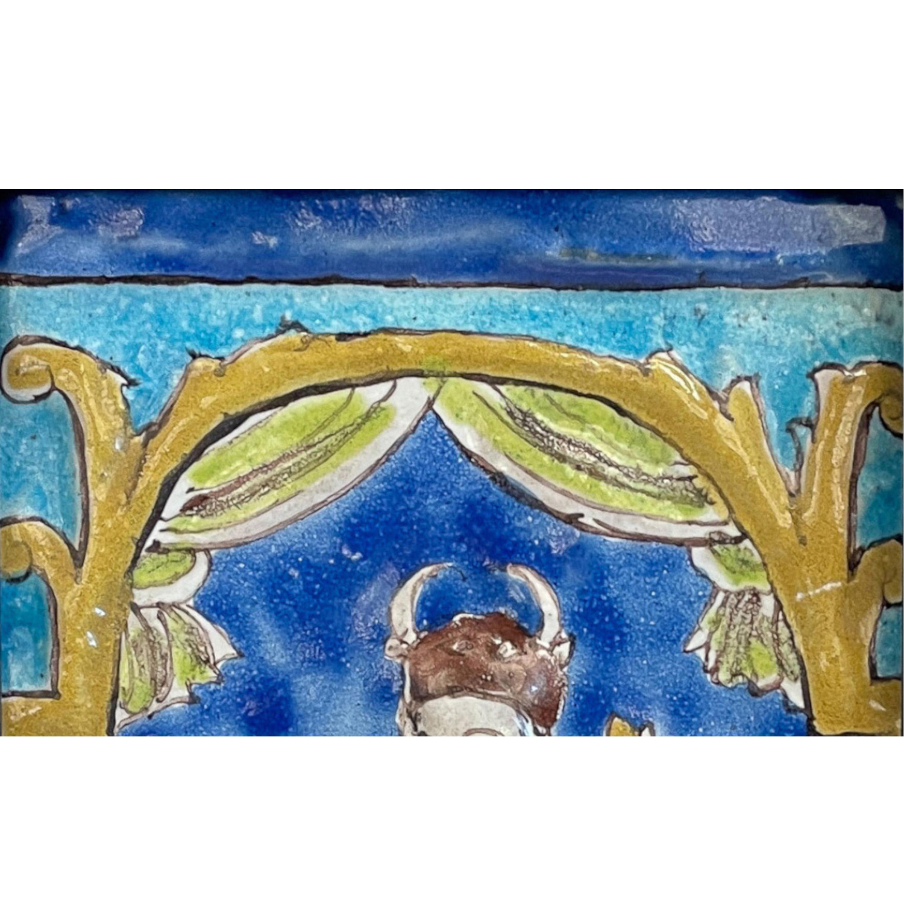 Early 18th Century Antique 18th Century Persian Islamic Safavid Cuerda Seca Pottery Tile Rostam For Sale