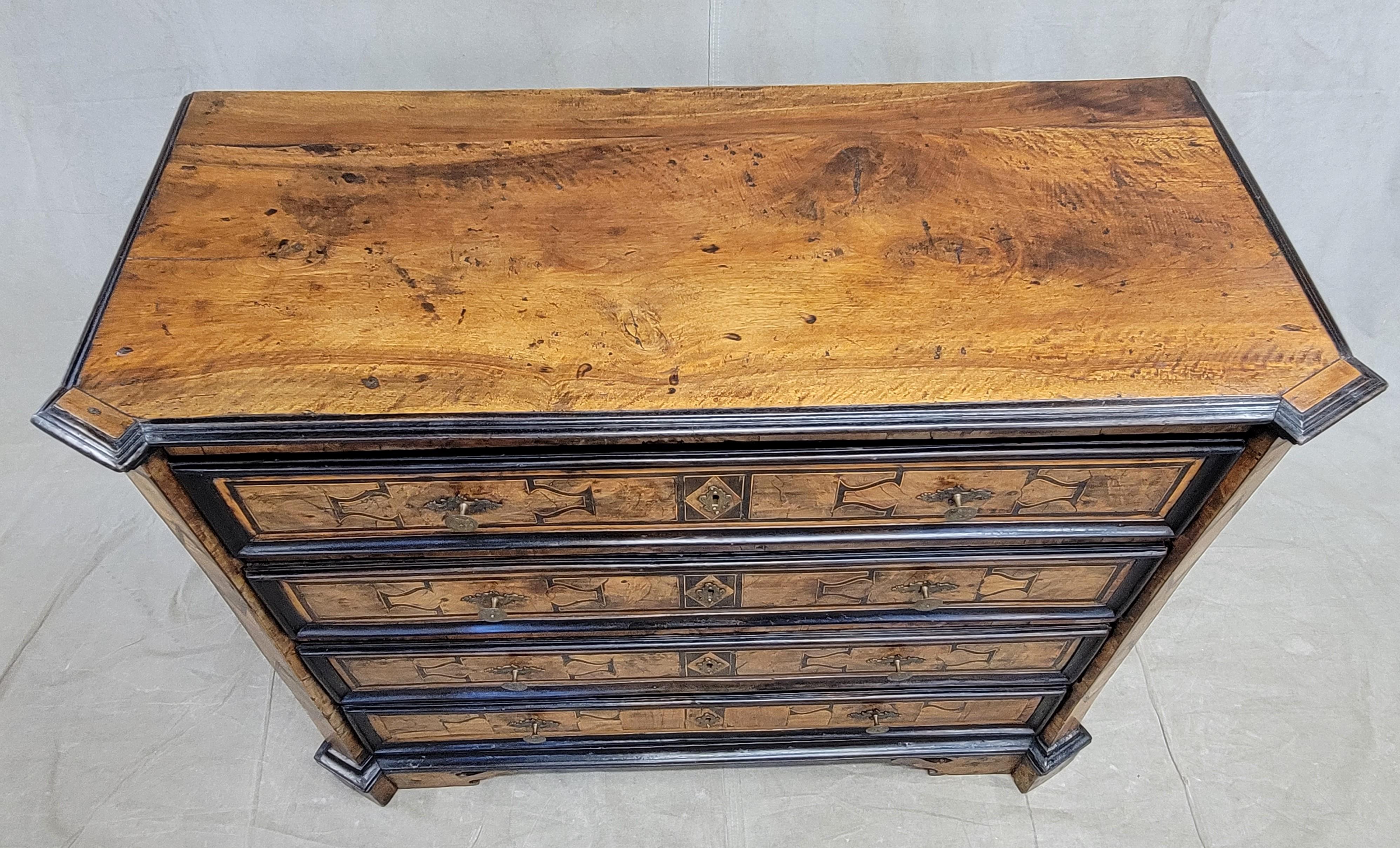 18th Century and Earlier Antique 18th Century 'Piedmont' Italian Olive and Walnut Inlaid Chest of Drawers