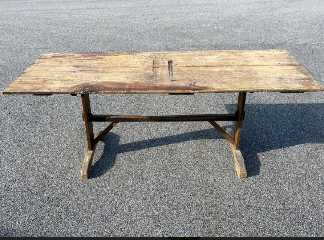 Primitive Antique 18th Century Pine Trestle Table