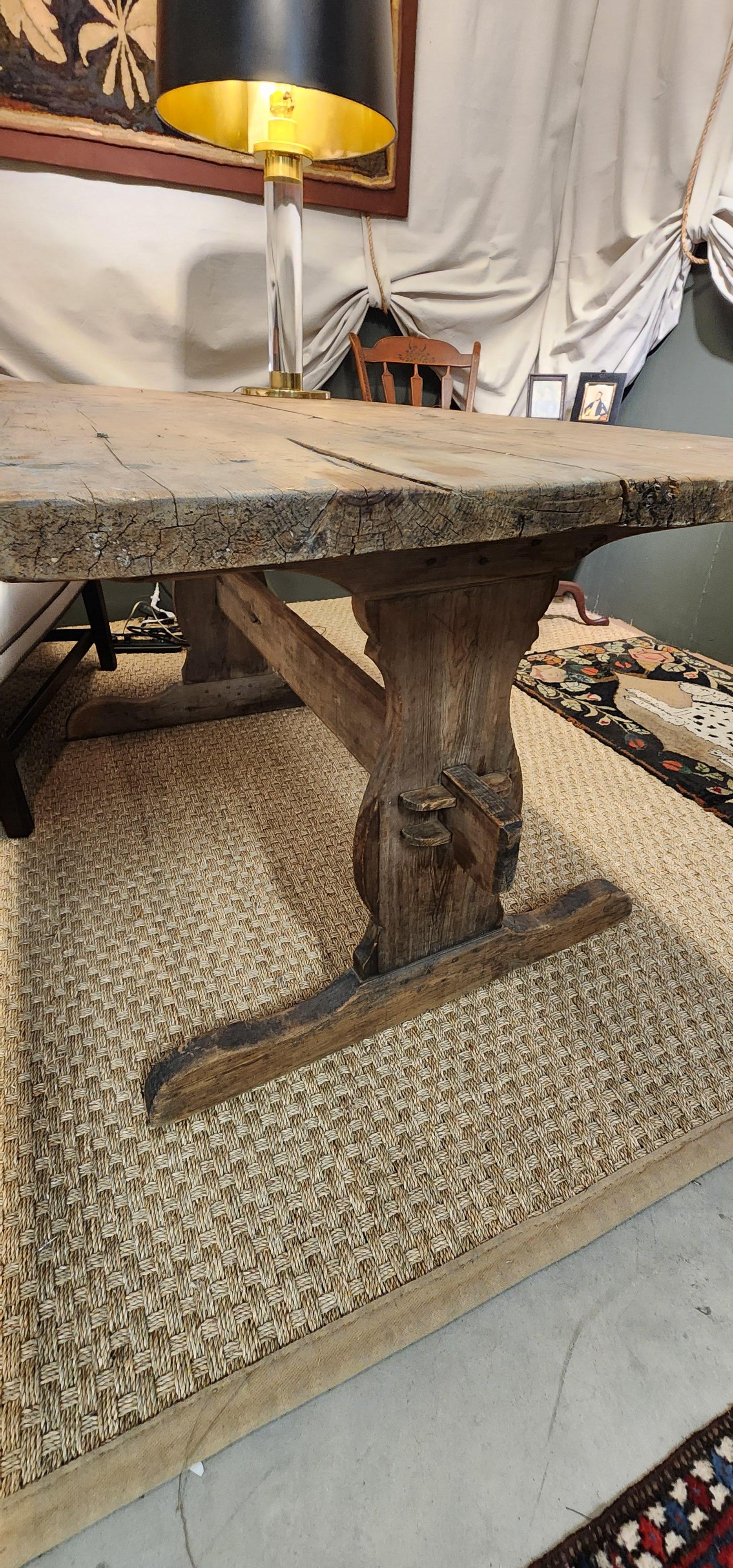 Wood Antique 18th Century Pine Trestle Table For Sale
