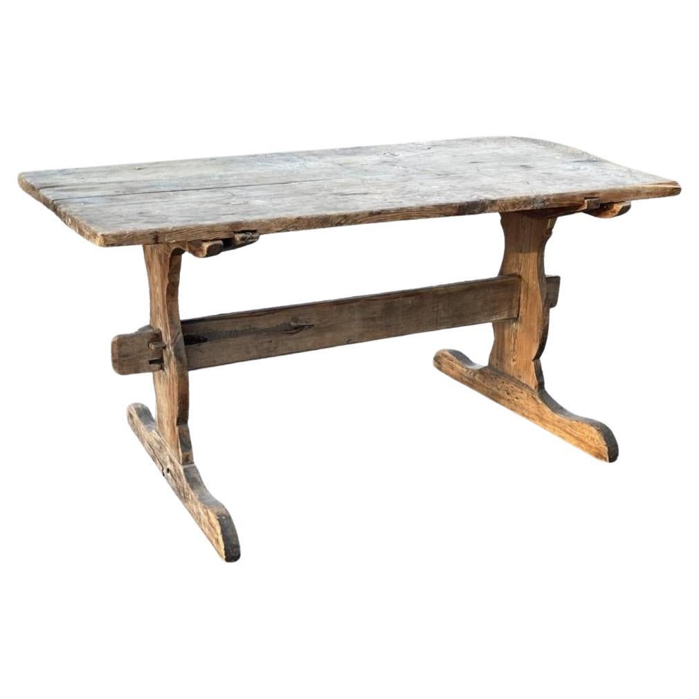 Primitive Antique 18th Century Pine Trestle Table For Sale