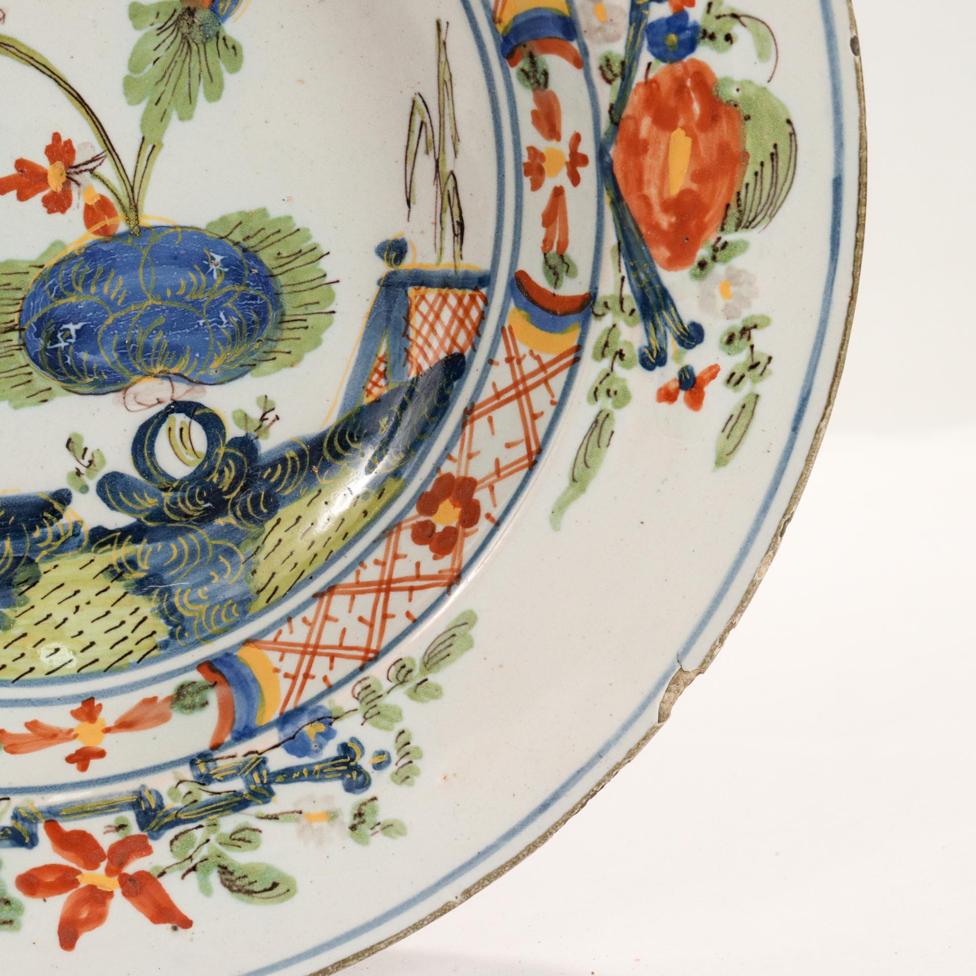 Antique 18th Century Polychrome Dutch Delft Bowl 9
