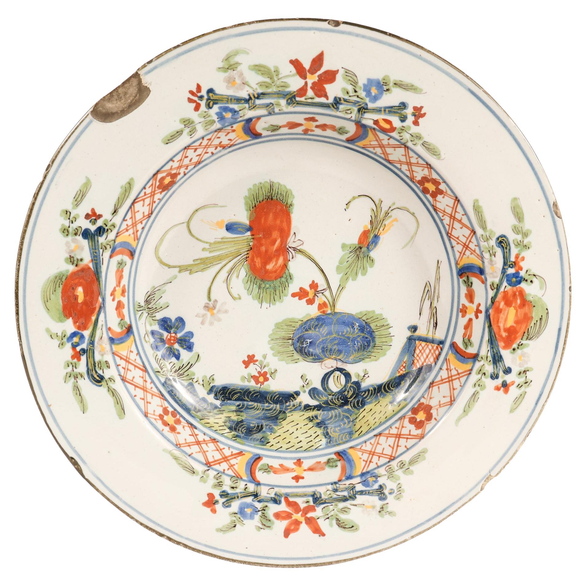 Antique 18th Century Polychrome Dutch Delft Bowl
