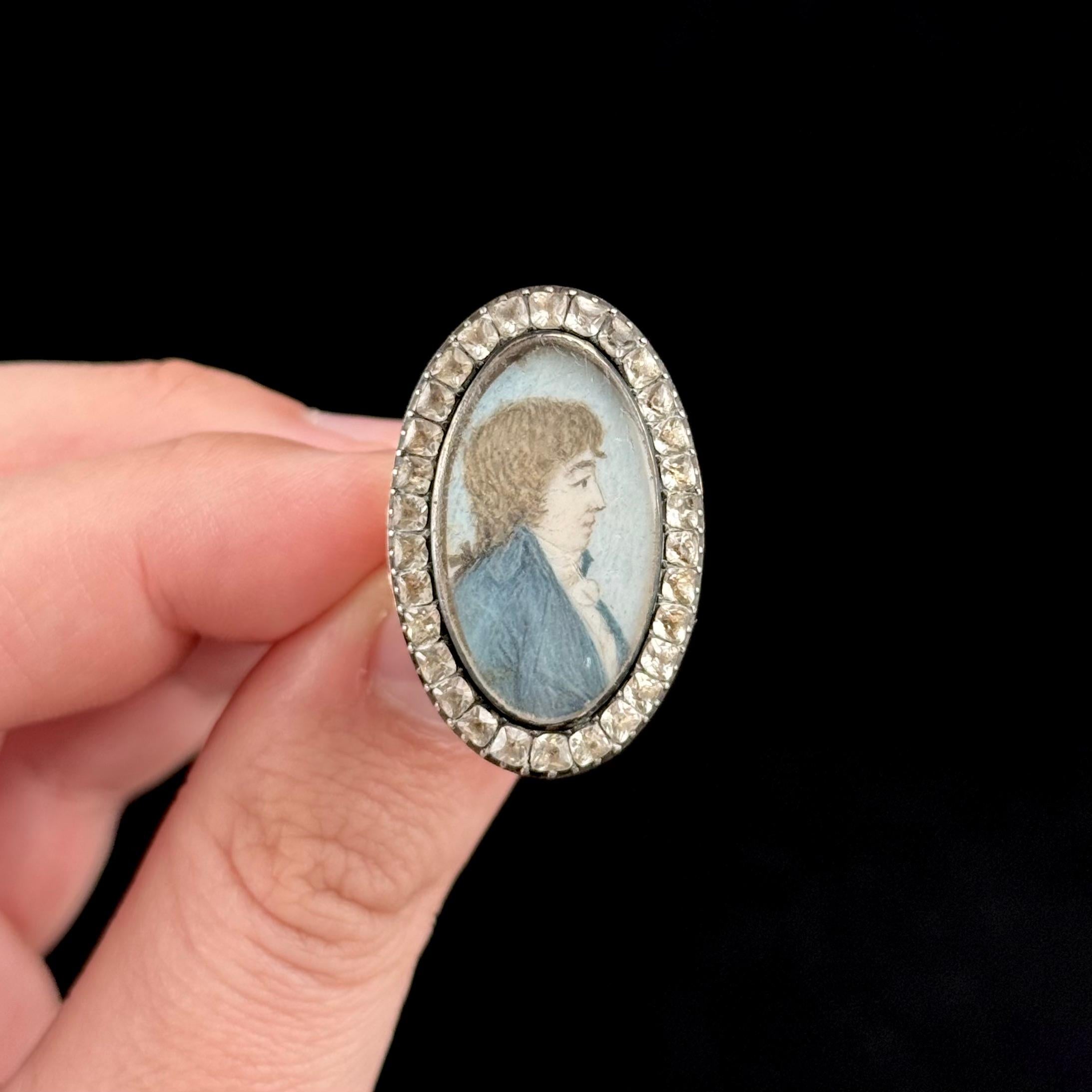 Antique 18th Century Portrait Miniature Strass Ring Silver Rose Gold European 1