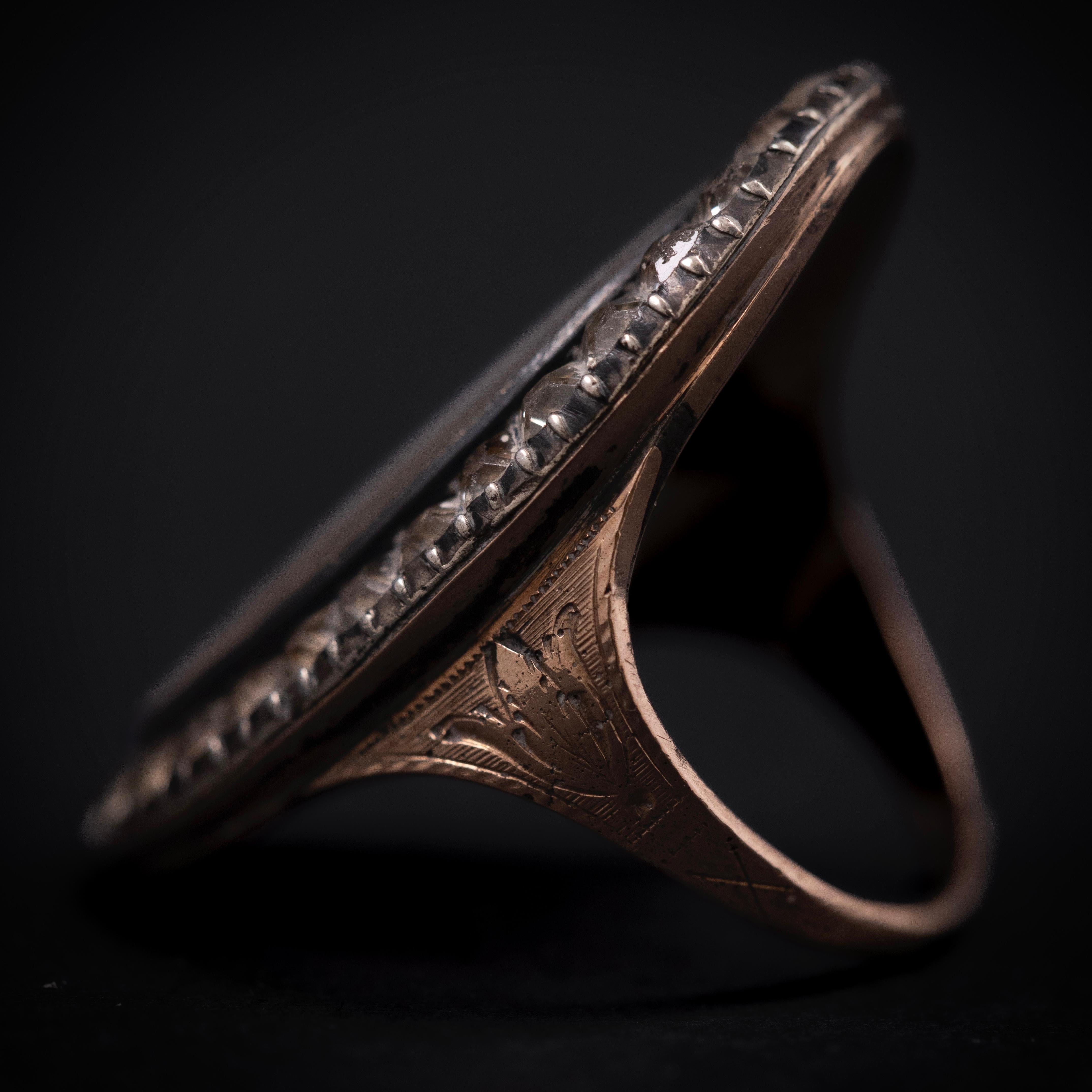Antique 18th Century Portrait Miniature Strass Ring Silver Rose Gold European 3
