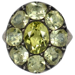 Antique 18th Century Portuguese Green Chrysoberyl Gold Silver Cluster Ring