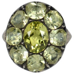 Antique 18ème Siècle Portugais Chrysoberyl Vert Bague Cluster Or Argent