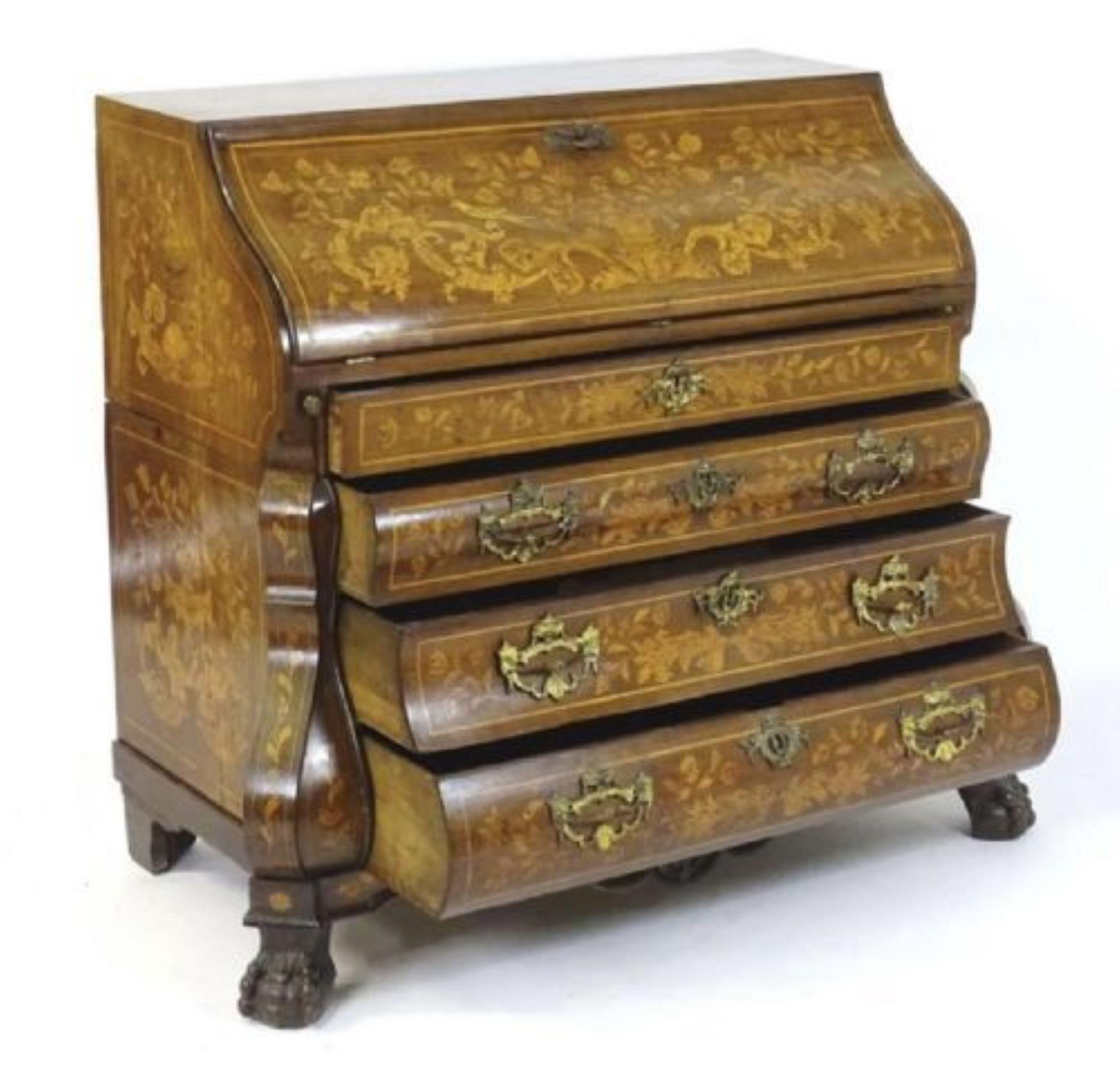 Antique 18th century quality Dutch burr walnut floral marquetry bureau For Sale 10