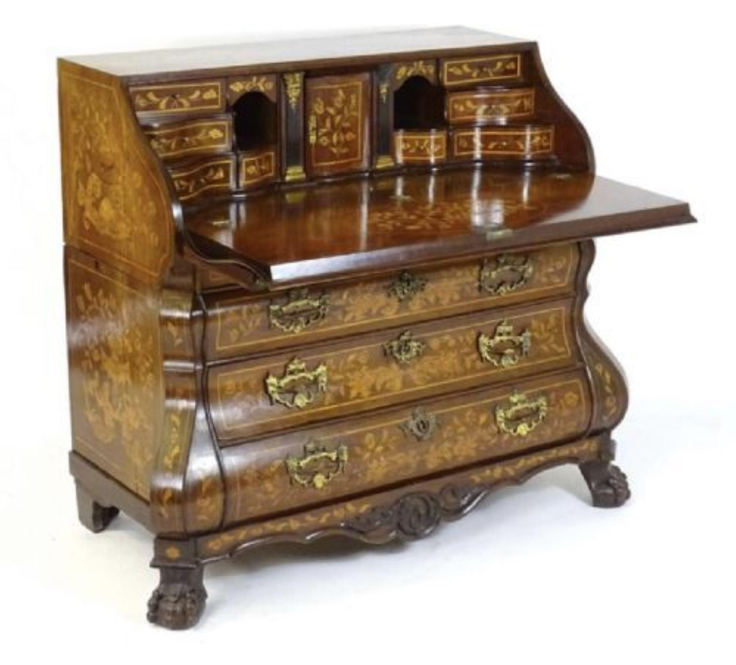 Antique 18th century quality Dutch burr walnut floral marquetry bureau In Good Condition For Sale In Ipswich, GB