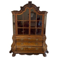 Antique 18th Century Quality Dutch Marquetry Inlaid Burr Walnut Display Cabinet