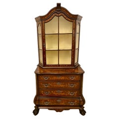 Antique 18th Century Quality Dutch Marquetry Walnut Display Cabinet on Chest