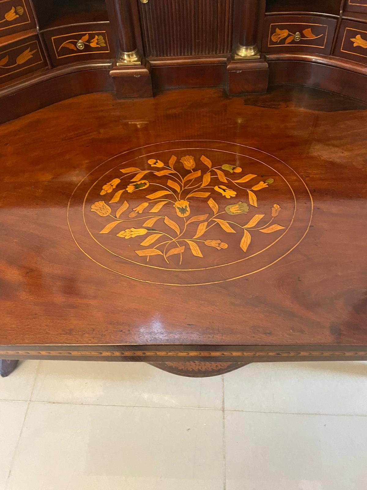Antique 18th Century Quality Mahogany Floral Marquetry Inlaid Cylinder Bureau For Sale 5