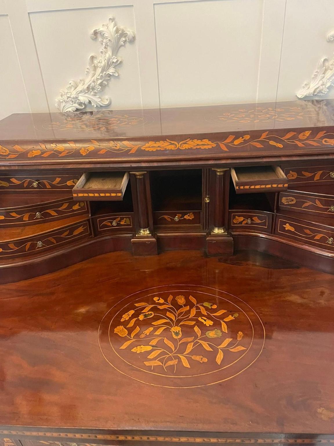 Antique 18th Century Quality Mahogany Floral Marquetry Inlaid Cylinder Bureau For Sale 10