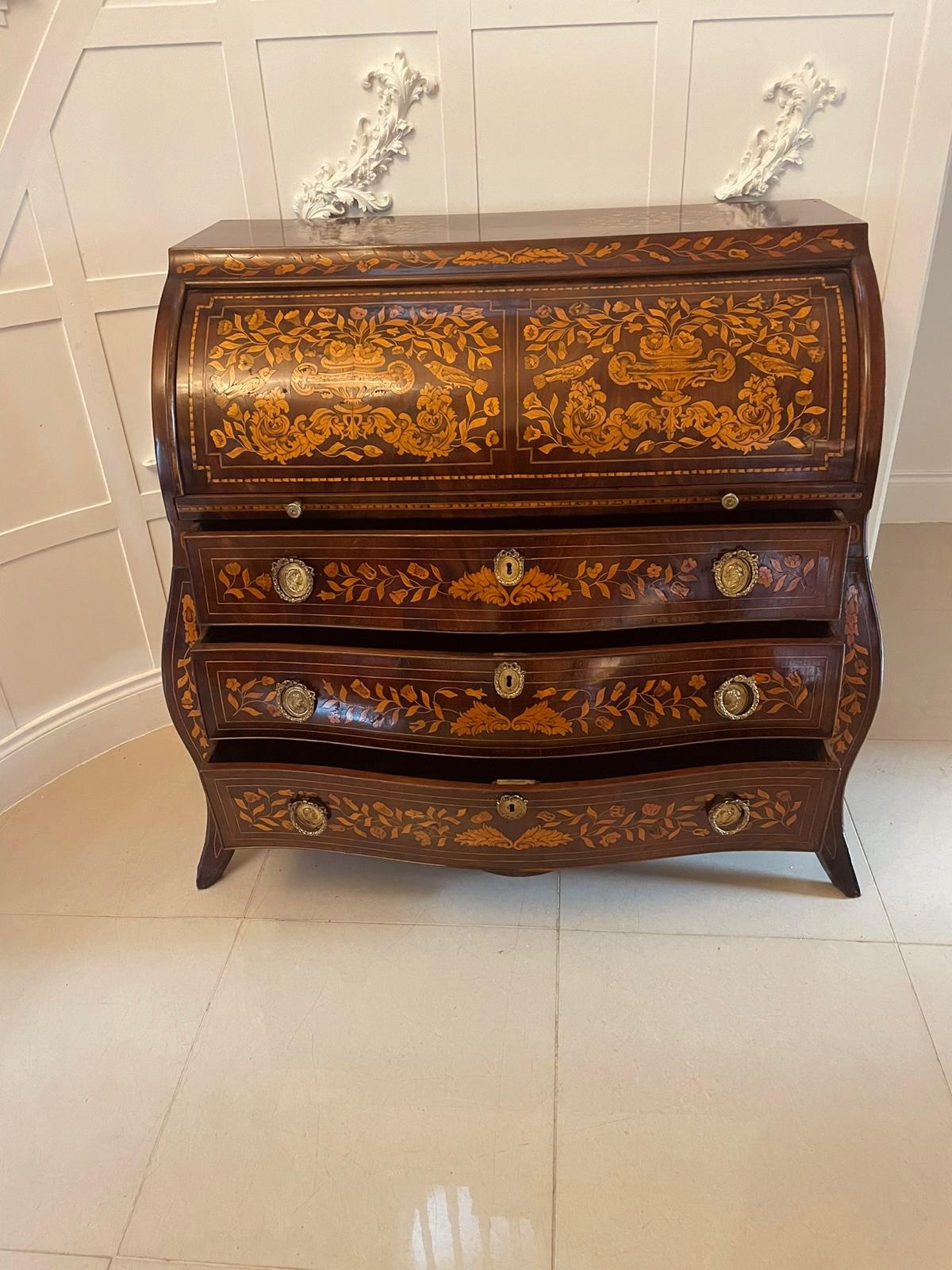 Inlay Antique 18th Century Quality Mahogany Floral Marquetry Inlaid Cylinder Bureau For Sale