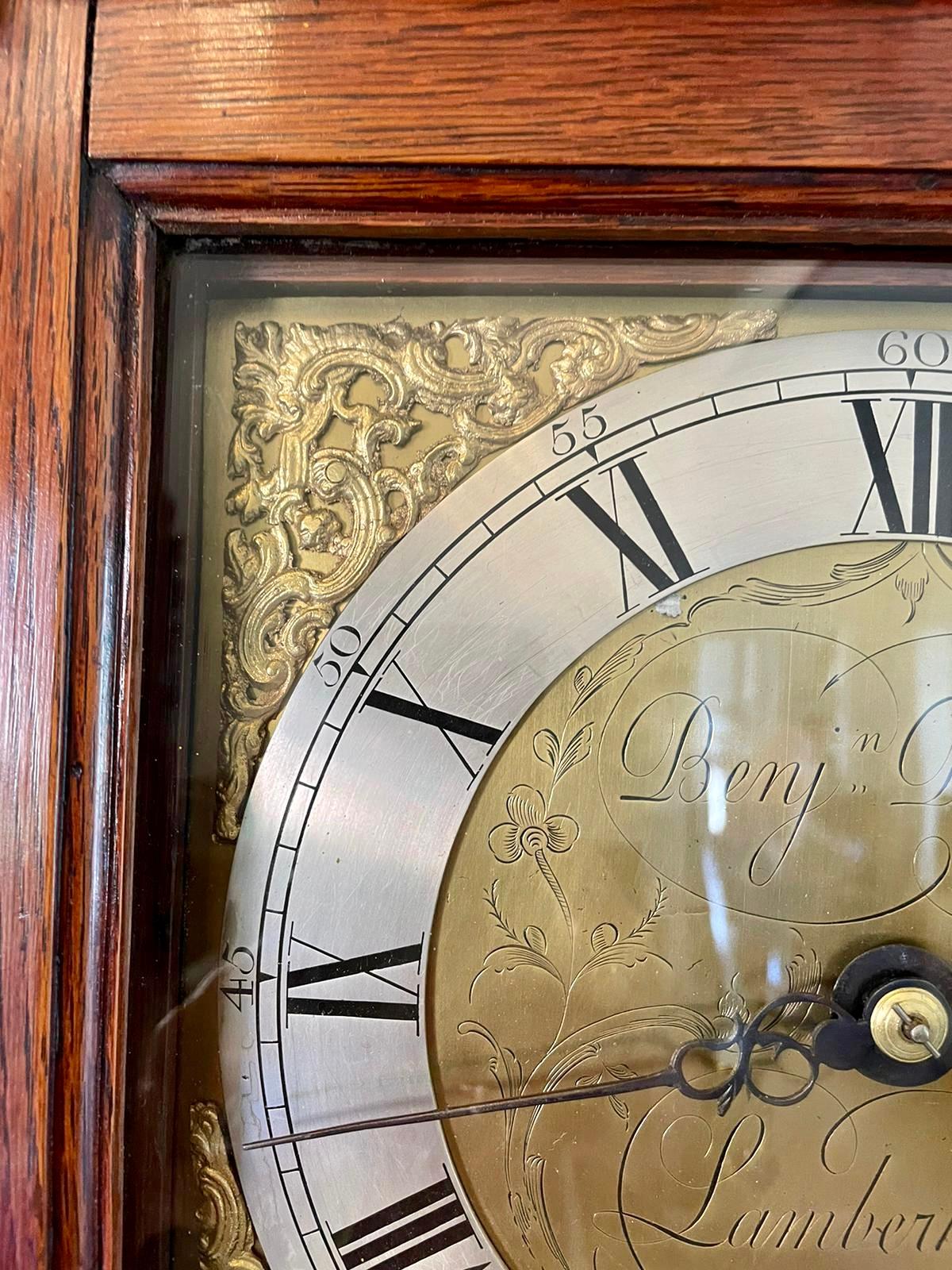 Antique 18th Century Quality Oak Brass Face Longcase Clock by Benjamin Reeves 7