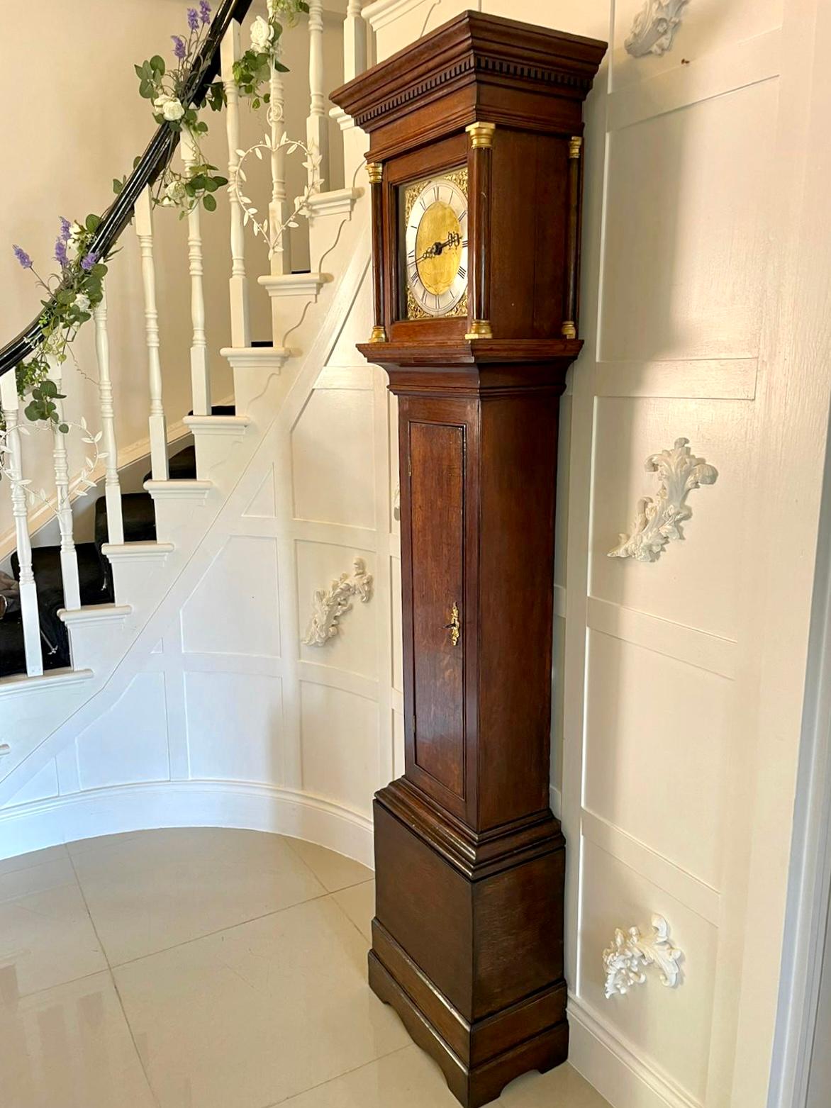Antique 18th Century Quality Oak Brass Face Longcase Clock by Benjamin Reeves 6