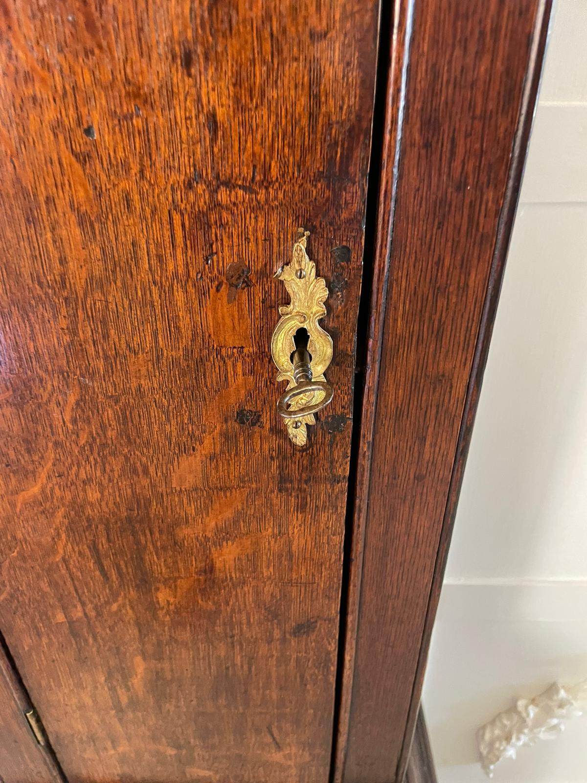 English Antique 18th Century Quality Oak Brass Face Longcase Clock by Benjamin Reeves