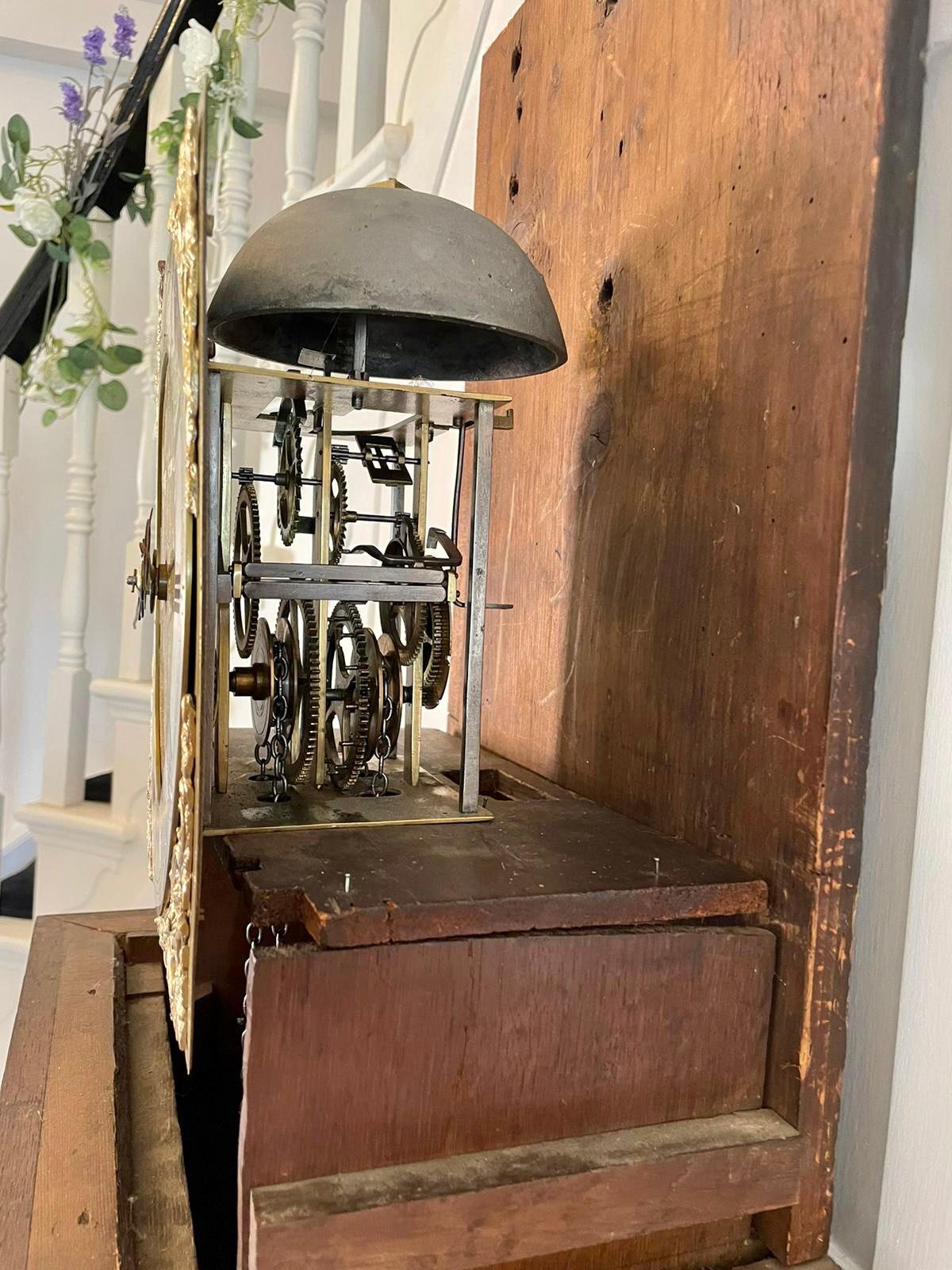 18th Century and Earlier Antique 18th Century Quality Oak Brass Face Longcase Clock by Benjamin Reeves