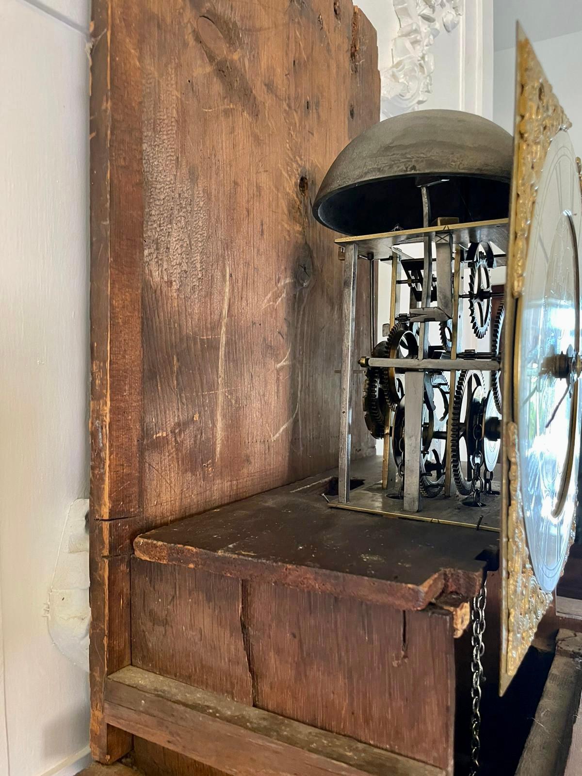 Antique 18th Century Quality Oak Brass Face Longcase Clock by Benjamin Reeves 1