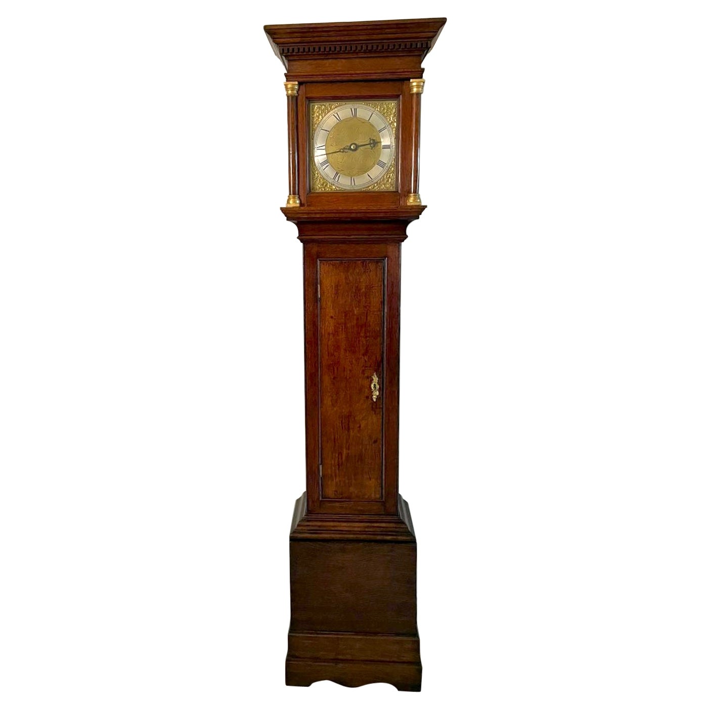 Antique 18th Century Quality Oak Brass Face Longcase Clock by Benjamin Reeves